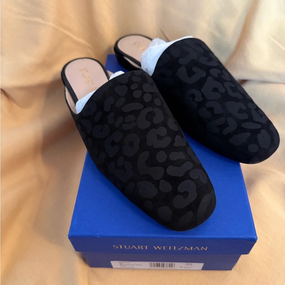Stuart Weitzman Black Patterned Mules Worn Once - Picture 1 of 4